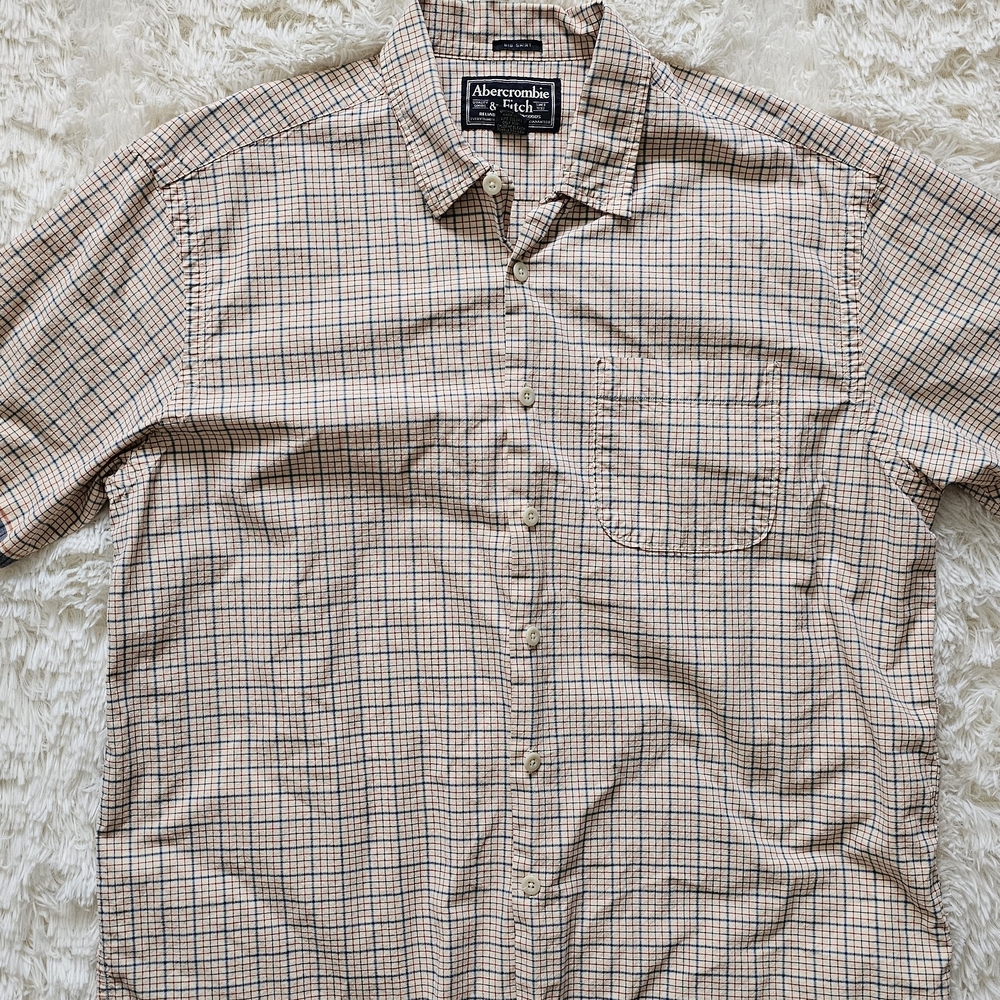 Abercrombie & Fitch Men's Beige Plaid Shirt Vintage Y2k Size Large DadCore